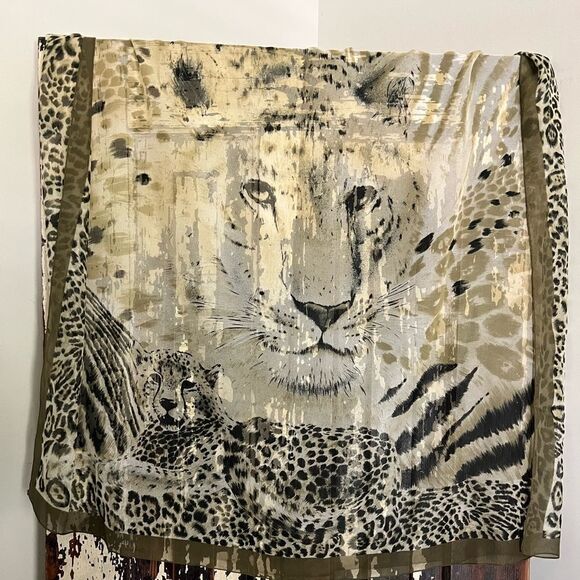 Vintage Women’s EUC big cat Leopard jungle scarf 34 x 34 - Picture 1 of 7